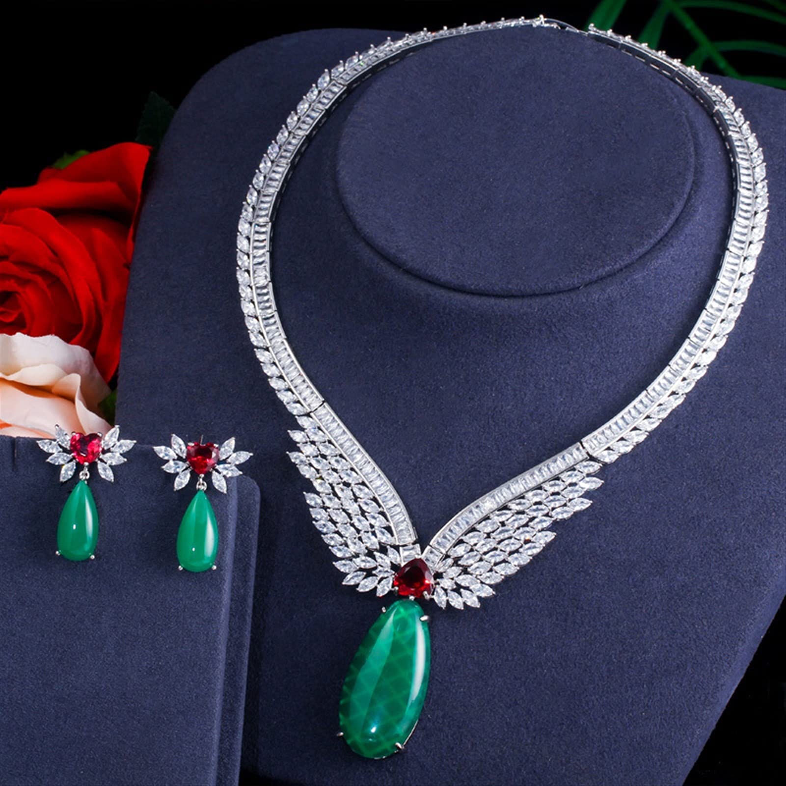 Set di Gioielli per Collana da Sposa con Topazio Bianco Verde Smeraldo Verde per Le Donne