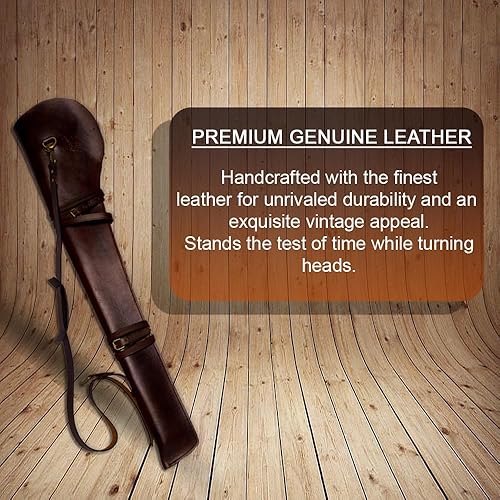 Miniatura 2 de Hulara Funda de cuero genuino para rifle occidental, funda para rifle de 20 a 24 pulgadas, escopeta con correa ajustable, color marrón oscuro Negro