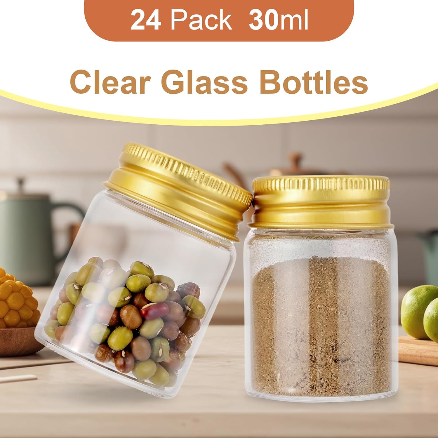 24-Pack 30ml Clear Small Glass Vials with Golden Aluminum Caps