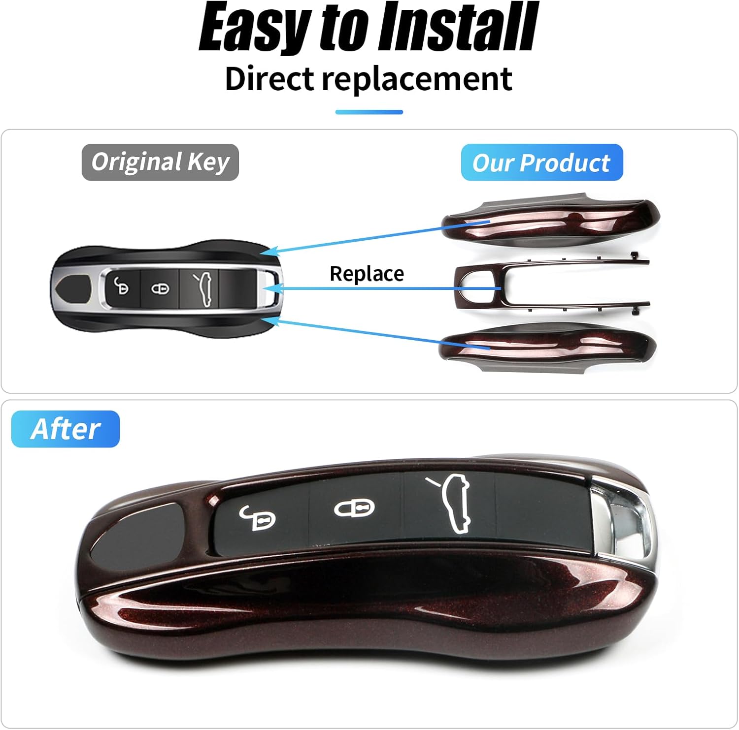 Mahogany Red Key Fob Cover Compatible with Porsche Cayenne 2018-2025 Panamera 2017-2024 911 2019-2023 Taycan 2019-2024 Compatible with Porsche Key Cover - Image 6