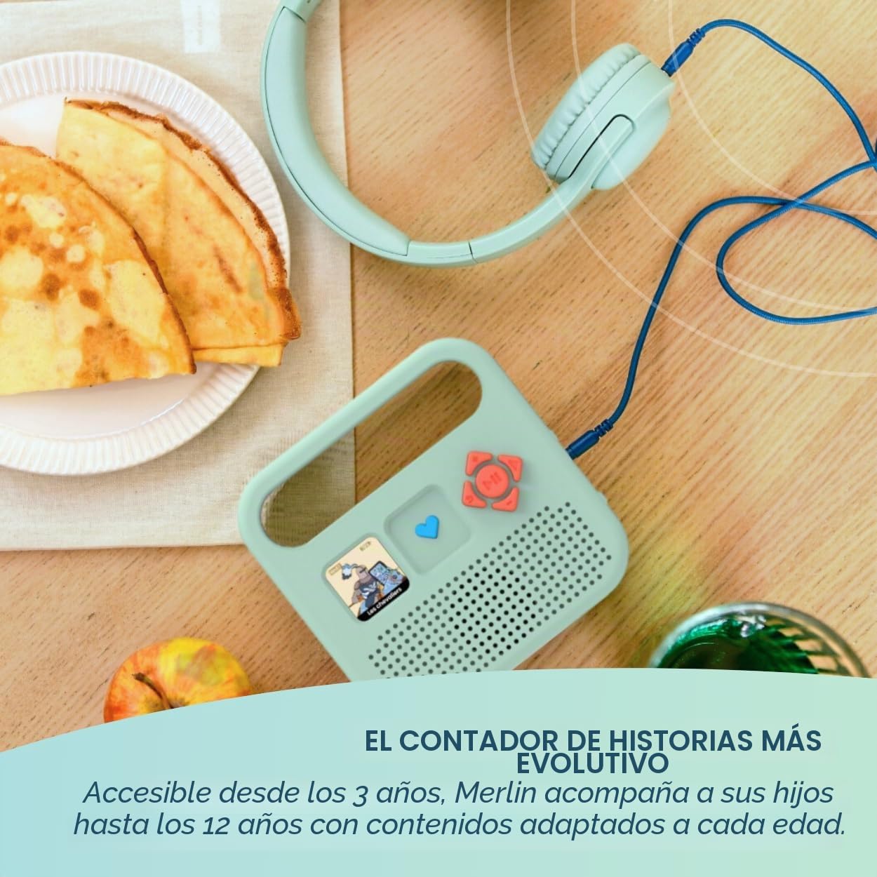 MERLIN - Caja de Historias con 1000 títulos incluidos - Contenido Bayard Milan & Radio France - 3-12 años - Verde Almendra - Versión 2