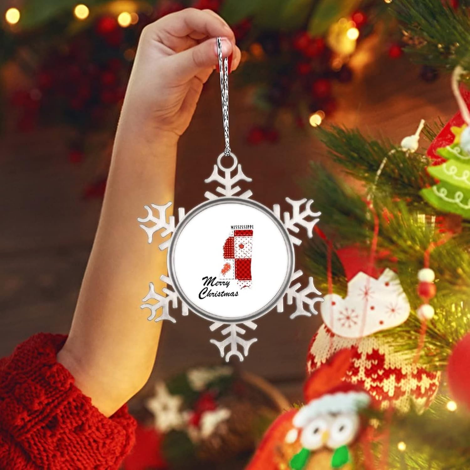 Snowflake Ornaments Mississippi Home State Personalized Christmas Ornaments 2022 Merry Christmas Ornaments for Christmas Trees Metal Souvenir Xmas Tree Hang Pendant Exchange Long Distance Gift 3 Inch