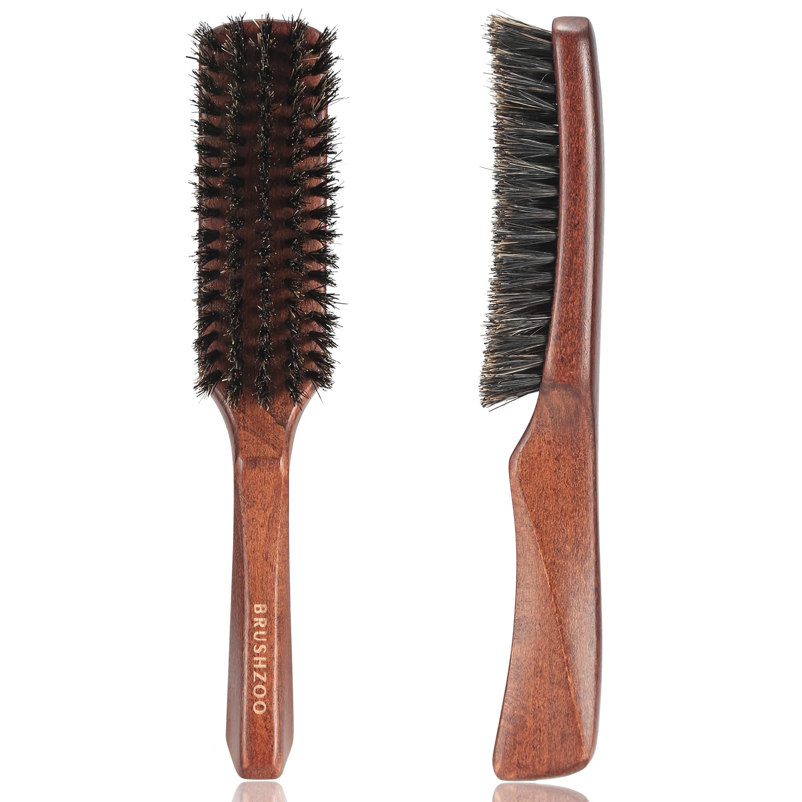 BRUSHZOO Hair Brush, Boar Bristle Hair Brush for Women Men Short Thin Fine Hair, Beech Handle Hairbrush for Hair Detangle Smooth