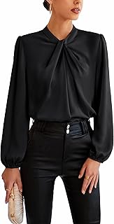 Women's Long Sleeve Shirts Mock Neck Casual Satin Blouse Tops for Business Office Work - Buy now