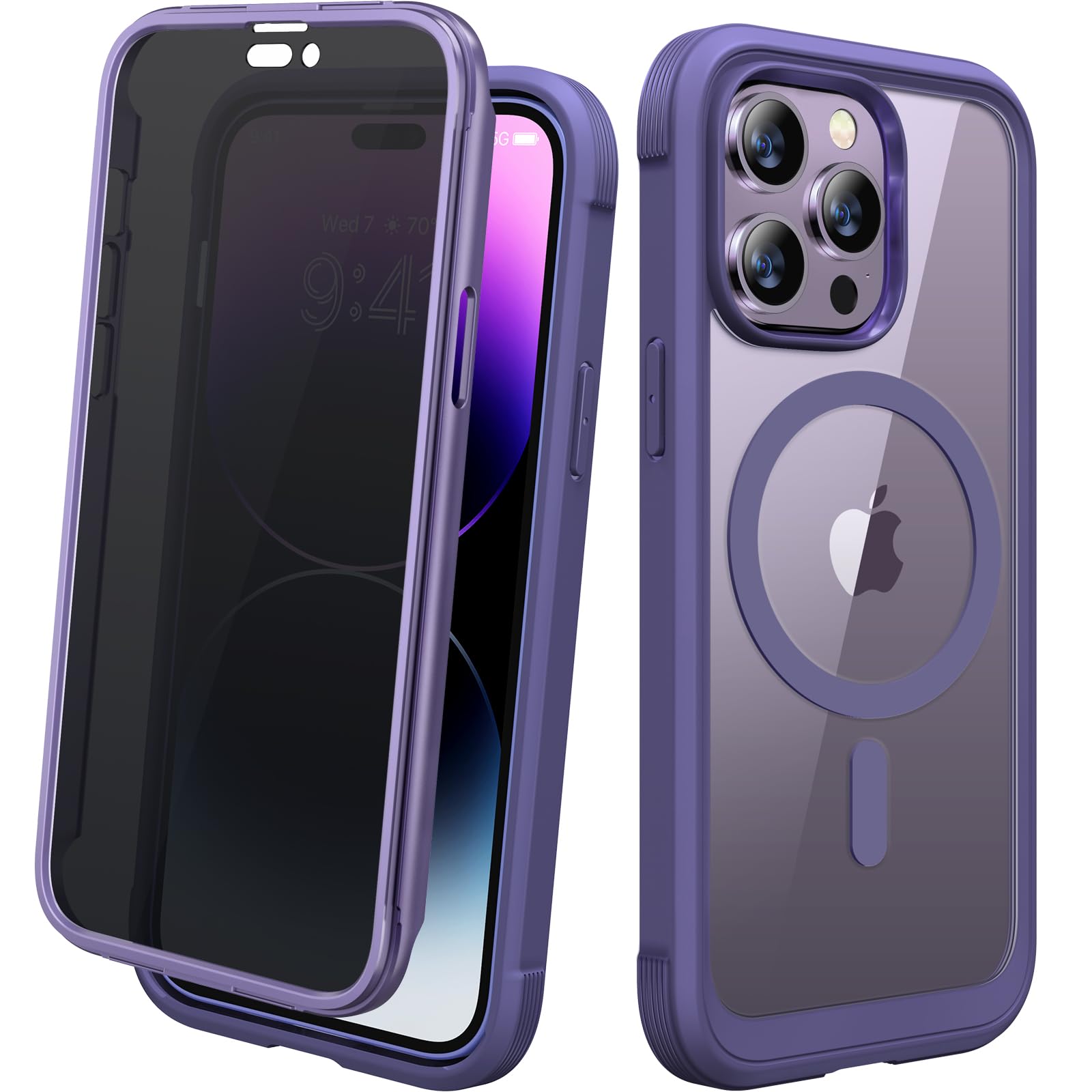 Diaclara Magnetic Designed for iPhone 14 Pro Max Case, Full Body Rugged Case with Built-in Privacy Touch Sensitive Anti-Scratch Screen Protector, with Camera Lens Protector (Purple)