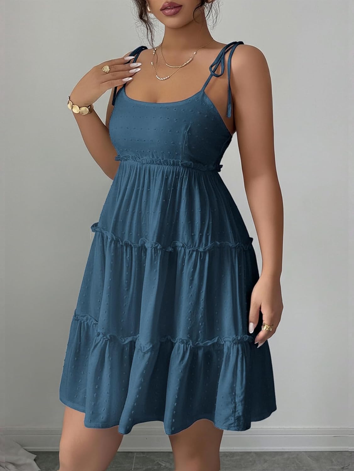 MakeMeChic Women's Summer Mini Dress Spaghetti Strap Sundress Boho Beach Wedding Guest Dresses - Image 5