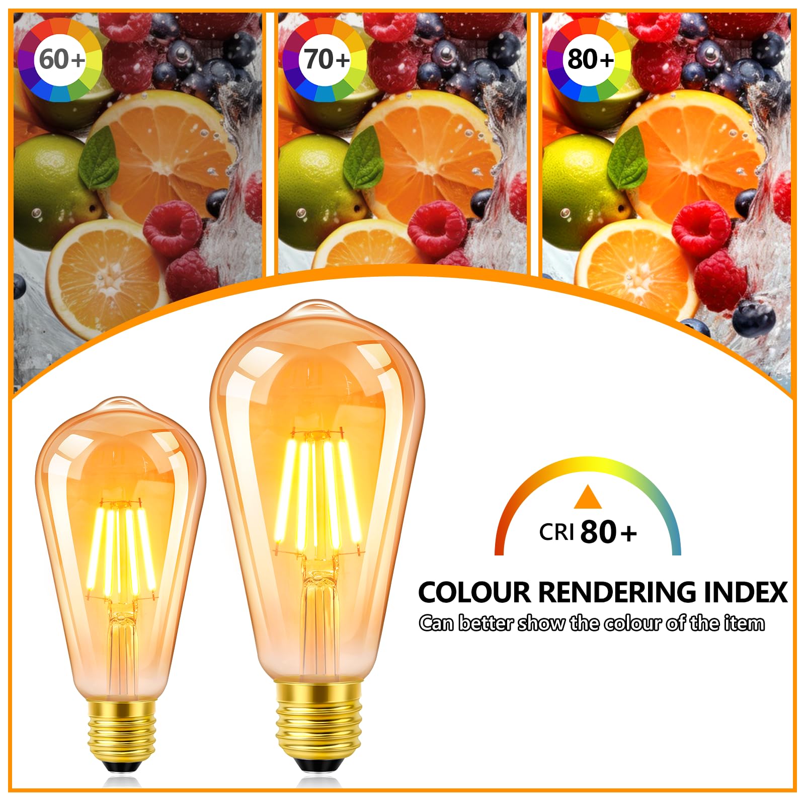 Morotty E27 Vintage Edison Screw Bulbs 6W,ST64 Led Filament Bulb Amber Glass Screw Lamp Decorative Light Bulb Warm White 2700K,60w Equivalent,400lm,Non-Dimmable,Pack of 2 - Image 4