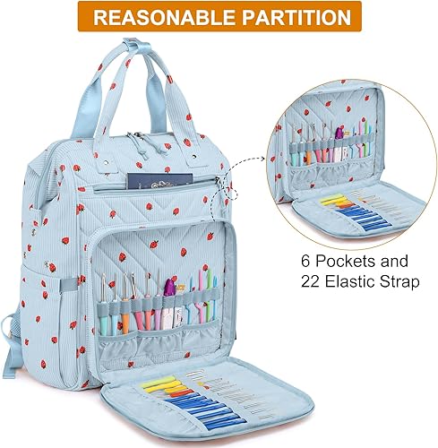 Miniatura 23 de Mochila para tejer, organizador de hilo con puerto de carga USB, mochila acolchada para mujer, regalo del día de la madre, bolsa de ganchillo grande