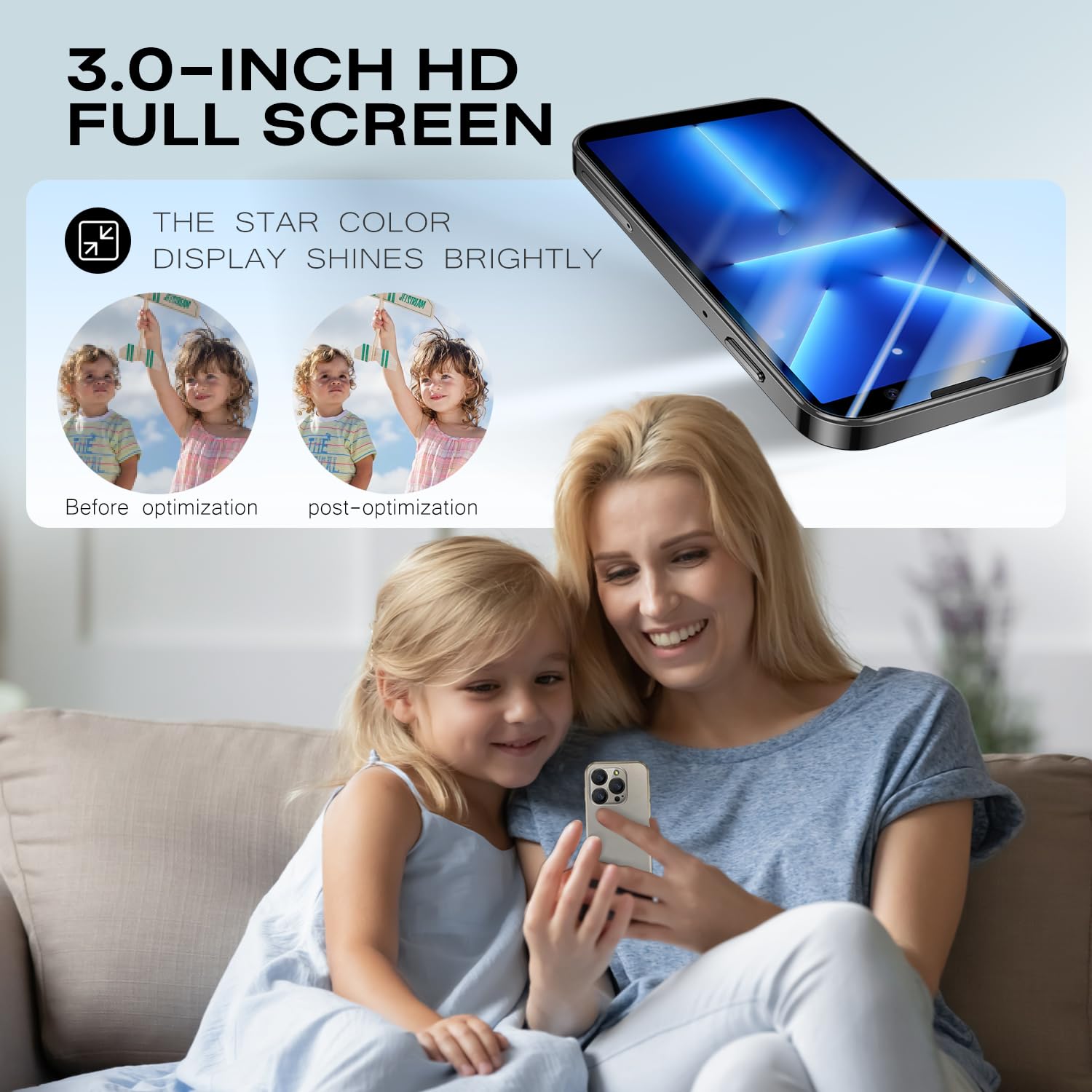 Mały smartfon XS18pro Odblokowany mini smartfon, wyświetlacz 3,0”, bateria 900 mAh, bardzo smukła obudowa, 5-megapikselowy aparat fotograficzny, najlepszy prezent dla dzieci (złoty)