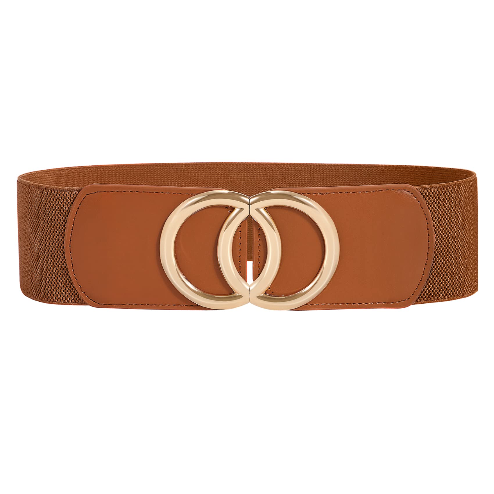 JasGood Damen Breiter Elastischer Taillengürtel Vintage Stretchy Kleid Gürtel Hüftgürtel mit Gold O-Ring Schnalle,Braun,90cm