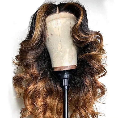 Miniatura 3 de Peluca de cabello humano ondulado con encaje frontal y densidad de 150%, color ombre 1BT30, pelo humano brasileño sin pegamento con reflejos