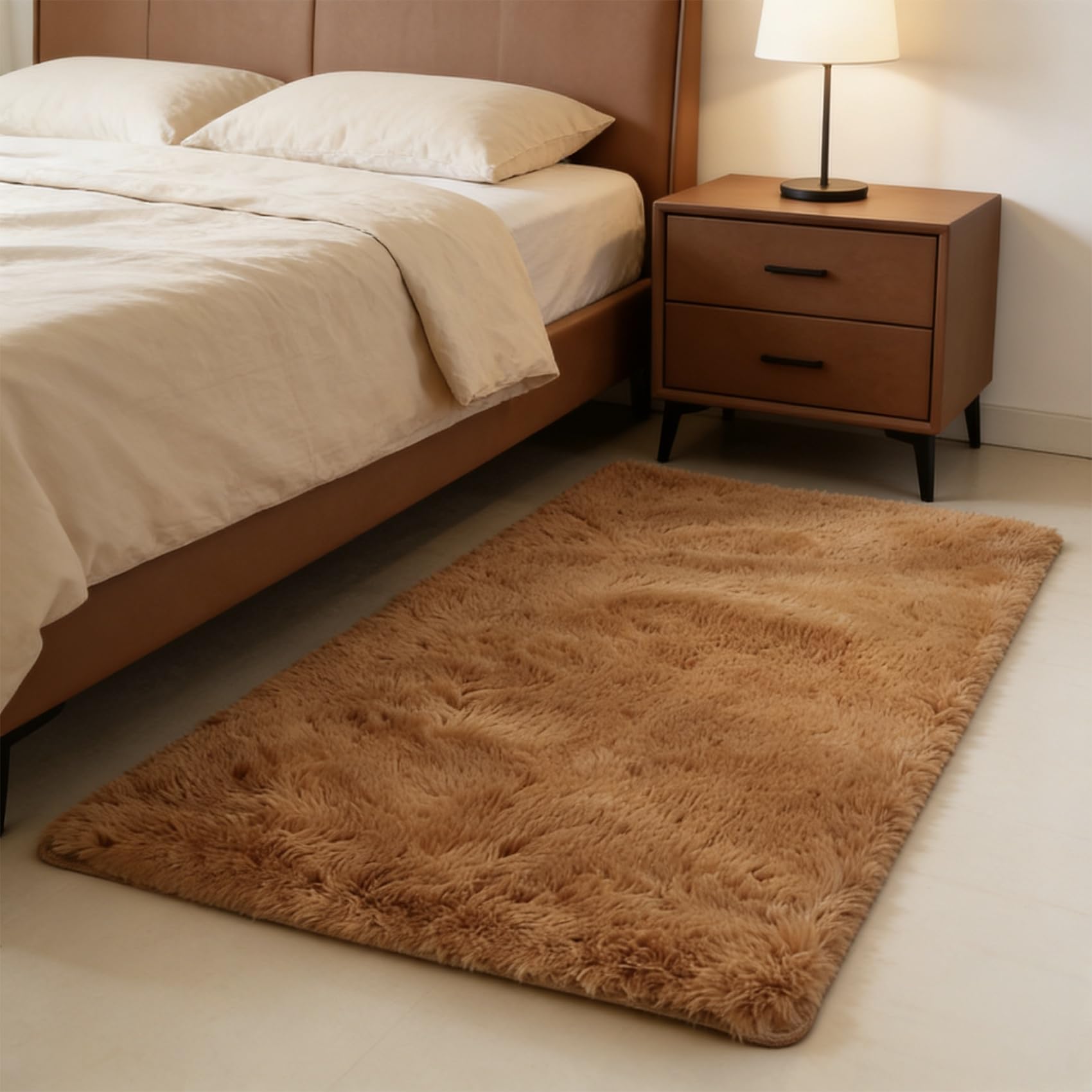 Tapis de chambre antidérapant et doux à poils longs pour salon moderne