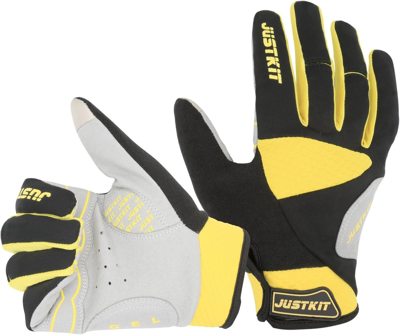 JUSTKIT Cycling Gloves Touch Screen Full Finger Gloves Mountain Bike Gloves Road Racing Bicycle Gloves Gel Pad Riding Gloves Work Gloves For Women and Men (Yellow, Large)