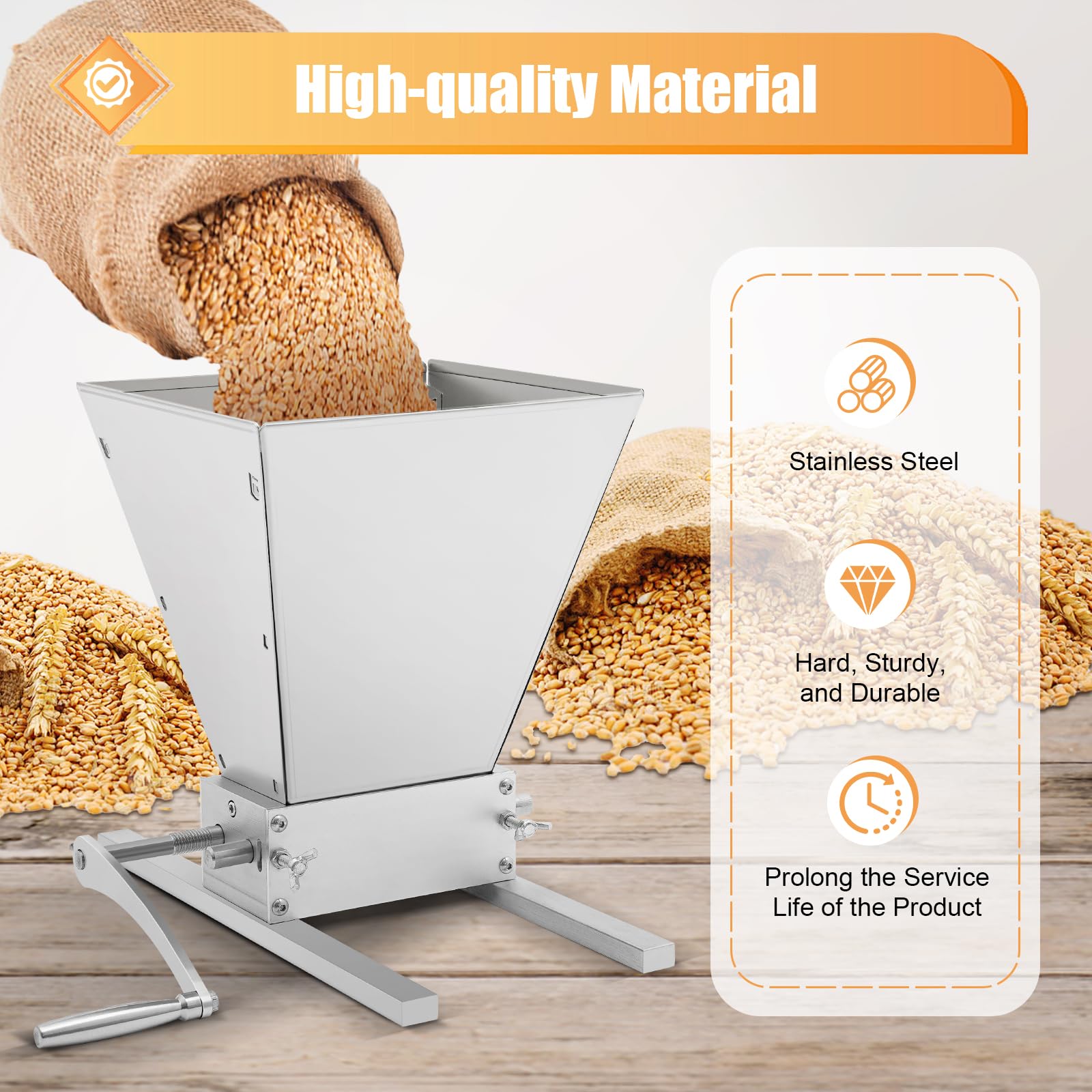 4L Grain Mill Grain Crusher Grinder w/Adjustable Roller Distance & 2 Grinding Methods for Milling Barley, Wheat and Self-made Beer Brewing