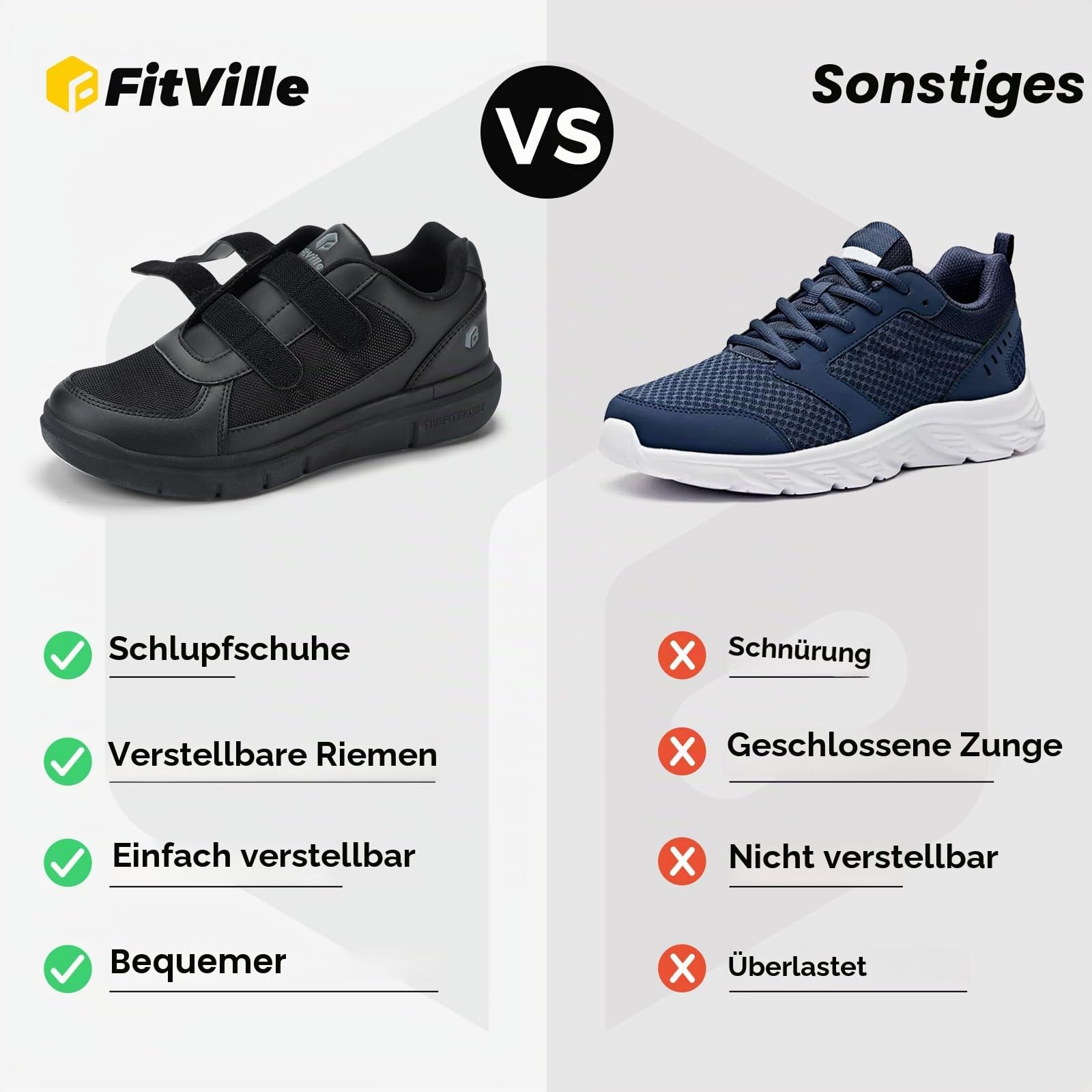 FitVille Herren Easytop Duo Strap Schuhe V3 Extra Weit Turnschuhe Sneaker