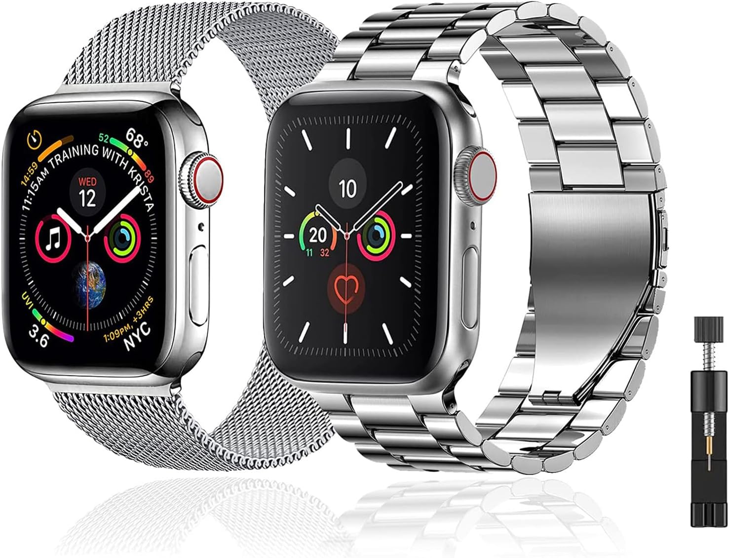 Pack 2 Metal Bands Compatible With Apple Watch Band 38/40/41/42/44/45/46/49mm,Stainless Steel&Milanese Loop Mesh for iWatch Band Series SE3 2 1/ Ultra3 2 1/11 10 9 8 7 6 5 4 3 2 1