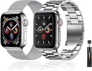 عبوة من قطعتين سوار معدني باكلون متوافق مع ساعة ابل حزام 42 ملم 44 45 ملم، الستانلس ستيل حلقة شبكية لاستبدال معصم اي ووتش سلسلة SE 7 6 5 4 3 2 1, ستانلس, العقيق، للبالغين الجنسين، فضي