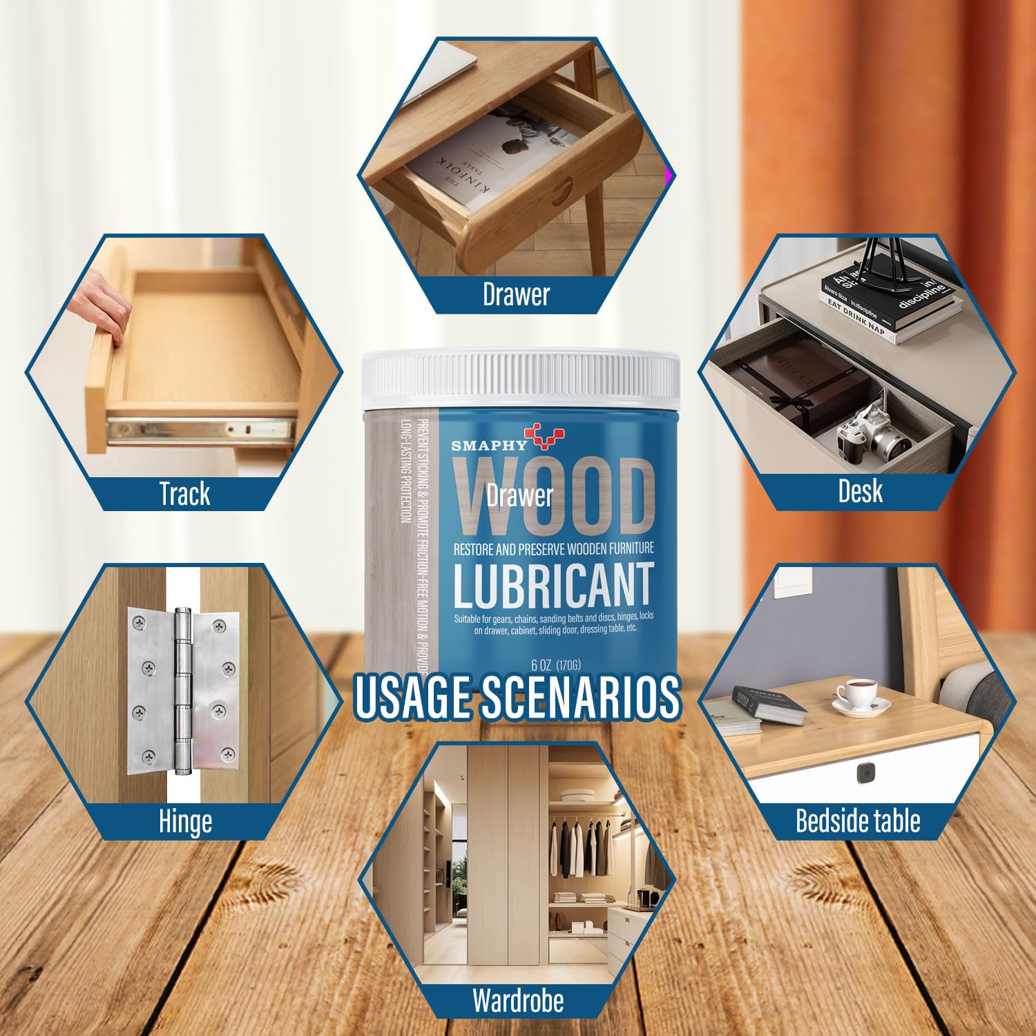 SMAPHY Wood Lubricant for Home Projects, Multi-Purpose Semi Paste Wax for Wood to Reduce Frictions of Drawer Slide, Door Hinge Lubricant for Preserving Furniture & Restoring Wooden Slide