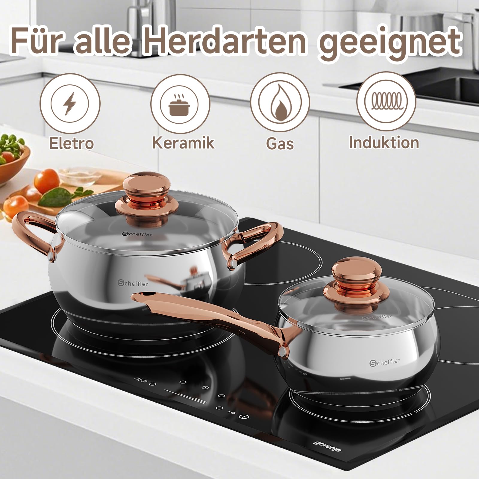 Scheffler Topfset Mit Deckel, 10tlg, Induktions, Für alle Herdarten | Edelstahl-Kochtopfset, 16/18/20/24/24 cm