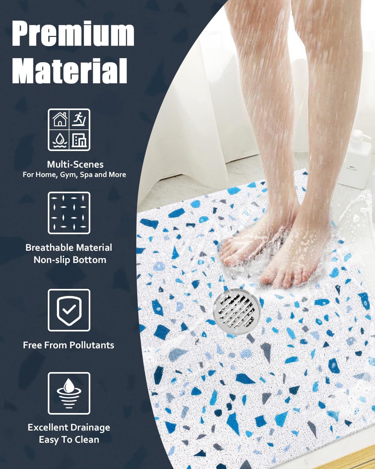 Non Slip Shower Mat with Drain Holes in Middle: 27×27Inch Super Soft Loofah Shower Mats for Inside Shower, Shower Stall Mats Floor Mats for Home,Hotel,Spa,Gym - Image 8