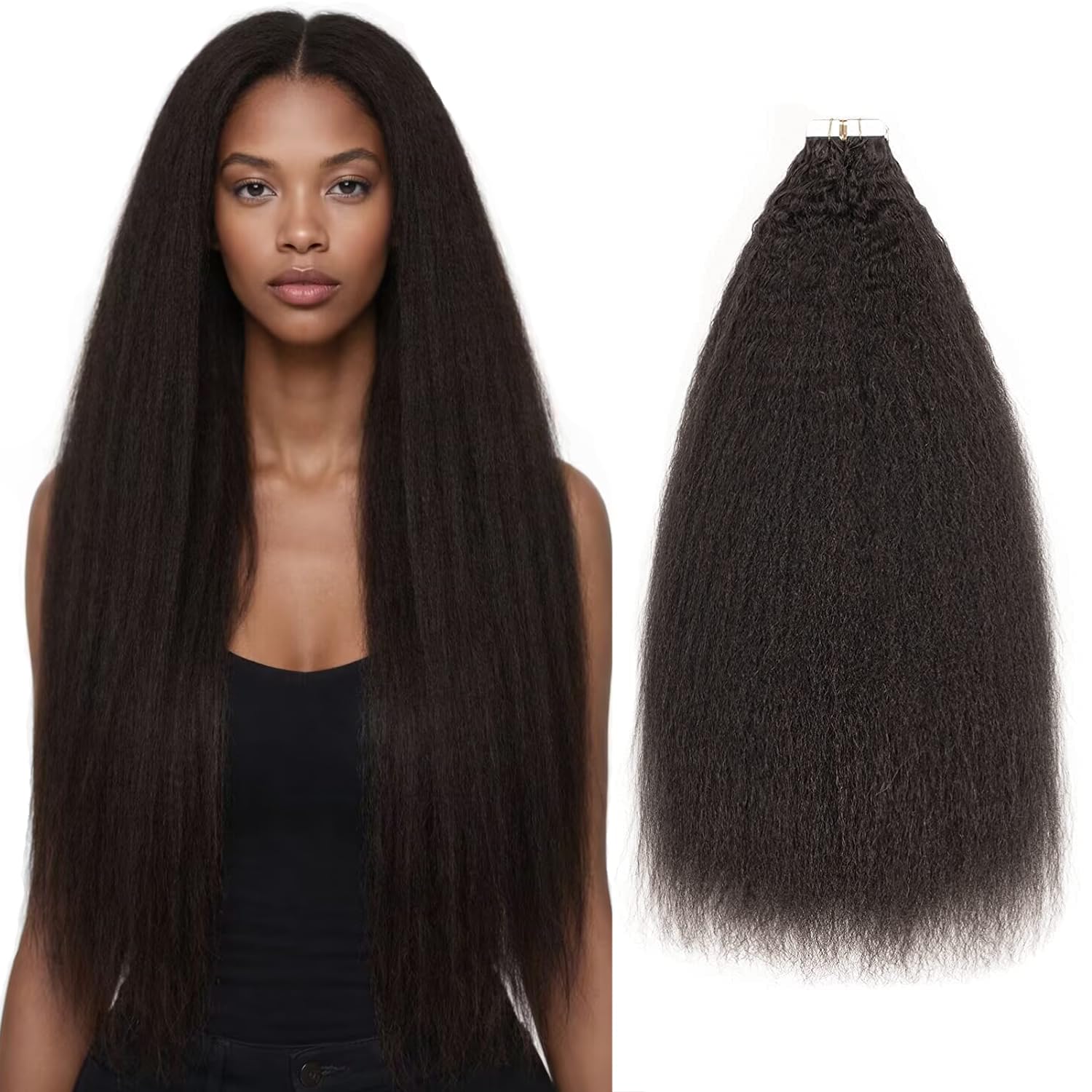 14 Inch Tape-In Hair Extensions, Human Hair Kinky Straight, 40g Pack Amazon.com : Lashey Tape in Hair Extensions Human Hair for  main image 2