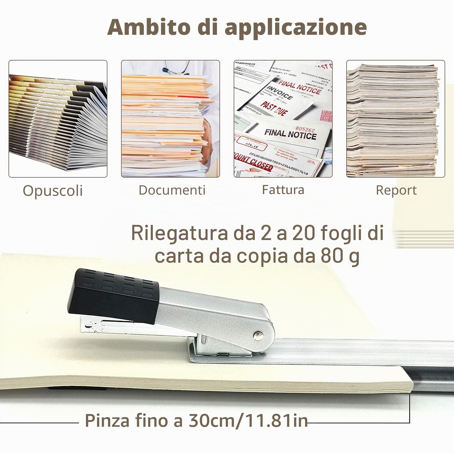 Cucitrice a braccio lungo, Cucitrice a maniche lunghe, spillatrice a braccio lungo, cucitrici, capacità 25 fogli, strumento ideale per rilegare documenti brochure