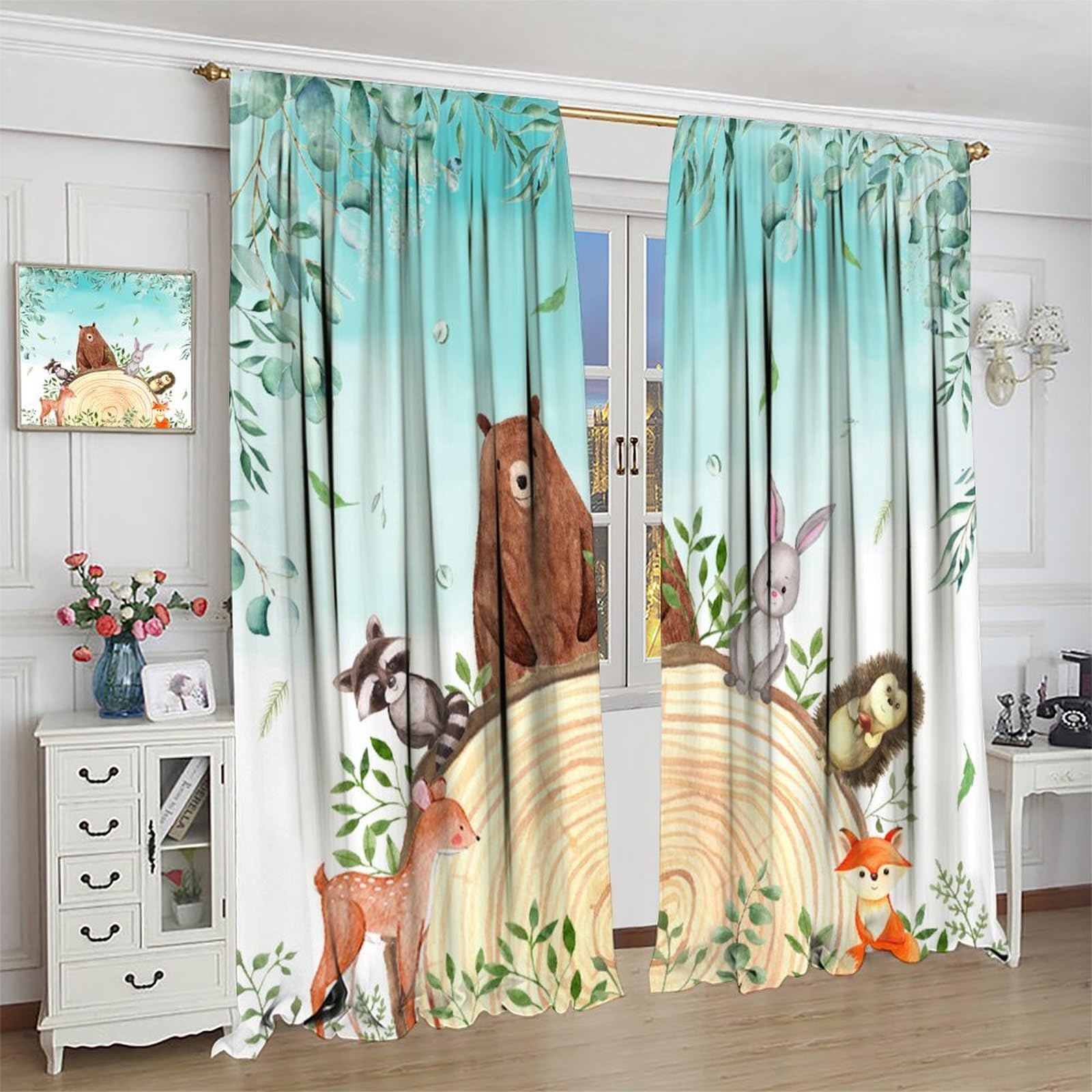 Cortinas De Animales Del Bosque, Cortinas Con Estampado De