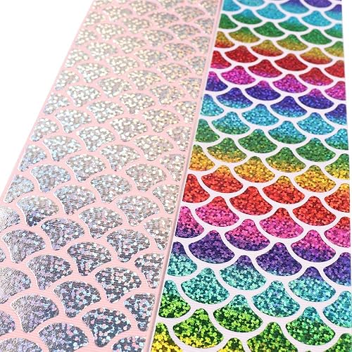 Miniatura 3 de Tvoip Cinta láser colorida impresa de sirena de 1 pulgada de 0.984 in, 10 yardas, materiales hechos a mano, decoración de fiesta de boda, cinta