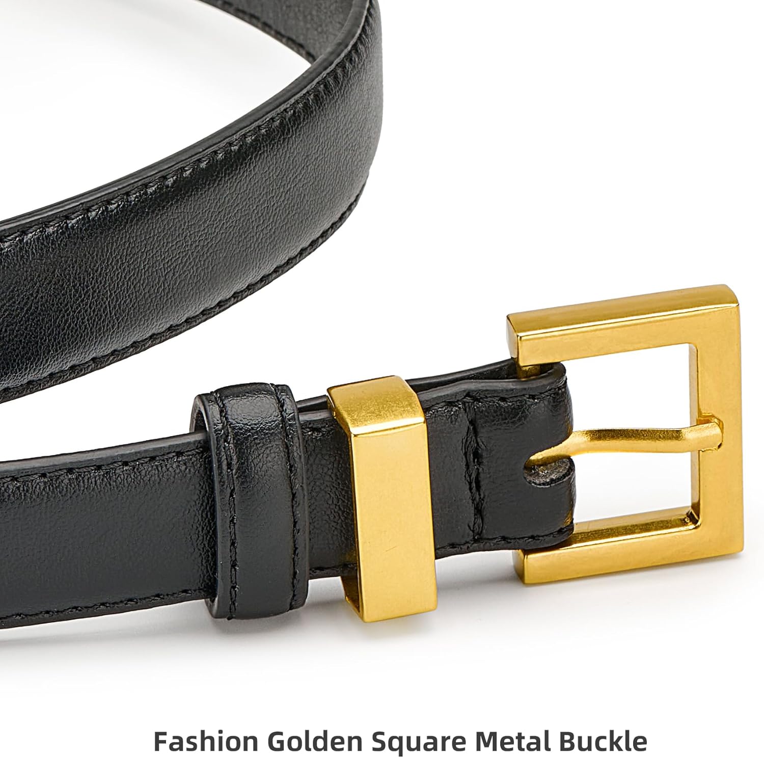 2 Pack Women Skinny Leather Belts for Jeans Dress Pants Thin Faux Leather Waist Belt for Ladies with Golden Buckle - Image 2