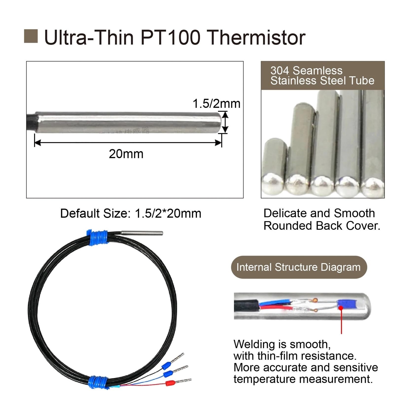 Sonda sensore PT100 ultrafine in acciaio inossidabile 304