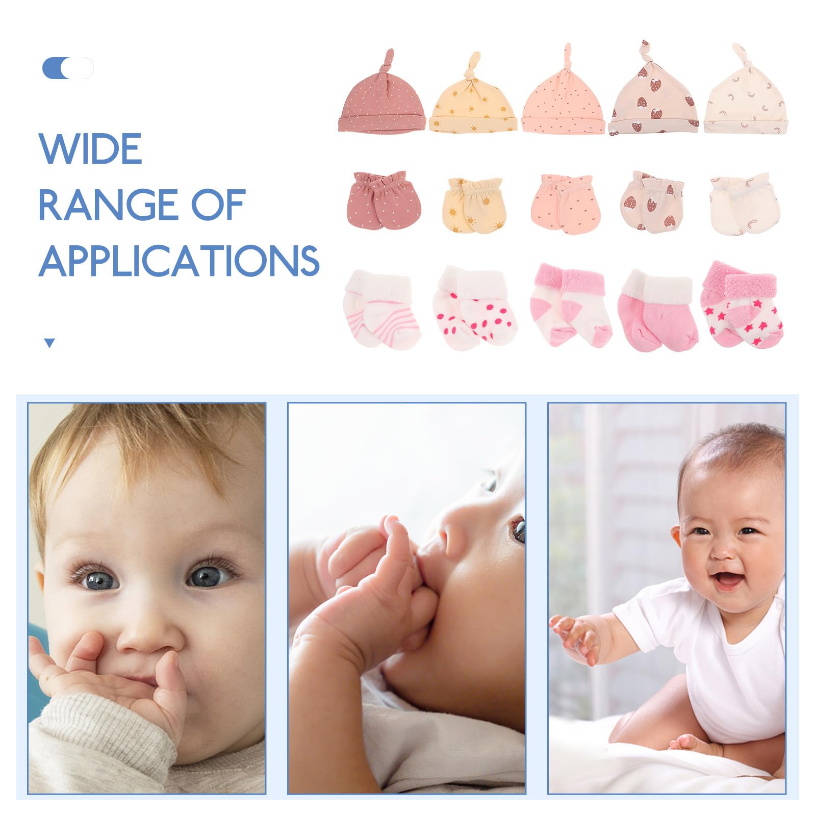 LIFKOME 5 Sets Baby-Mütze, Fäustlinge und Socken: – Weiche Baumwollmützen zur Neugeborenenpflege mit Handschuhen und Socken – um die kleinen Hände und Füße warm zu halten