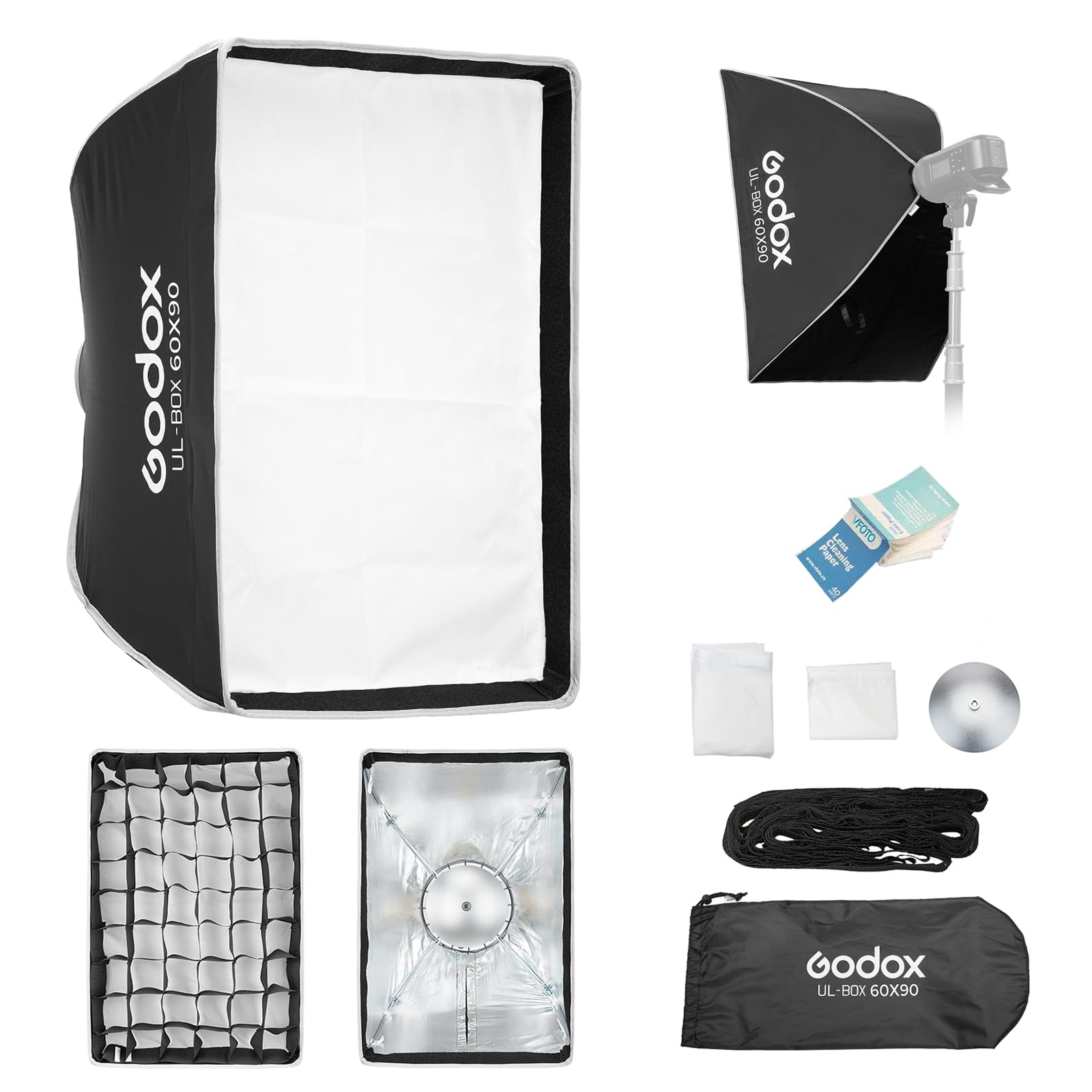 Godox UL-BOX-60 * 90 prostokątne softbox, 60 x 90 cm Quick Release Strip Softbox z Grid, składane softbox z uchwytem Bowens do światła SL60W SL100D SL100Bi MS200-V MS300-V DP400III-V