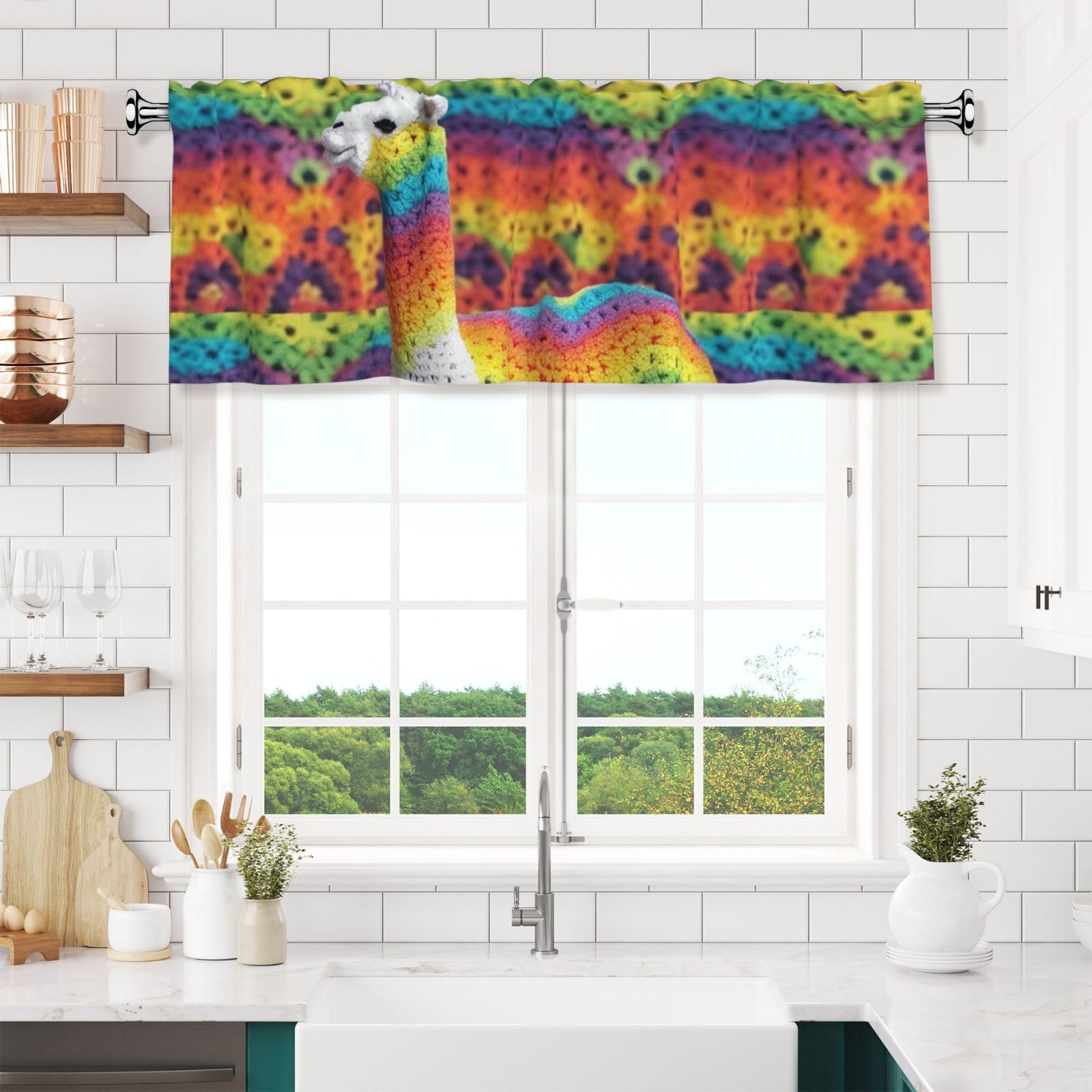 NONHAI Rainbow Camel Pattern Valances for Windows Short Curtains Rod Pocket Cafe Window Treatments Valance Curtains for Kitchen Bathroom Laundry Basement Windows 54x18inch Blackout Window Valance