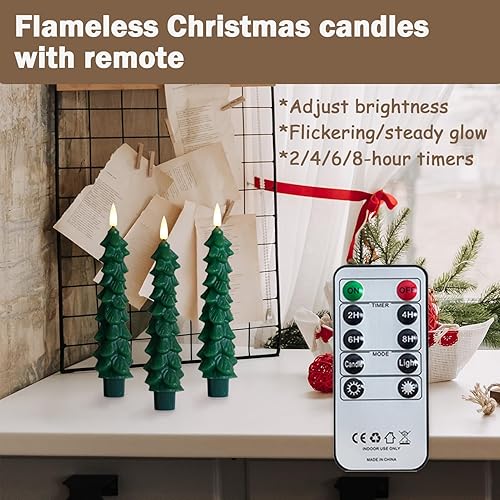 Miniatura 4 de FPOO Decoraciones de Navidad para interiores, 3 velas cerosas para árbol de Navidad con temporizador remoto, candelabros LED a batería para ventana,