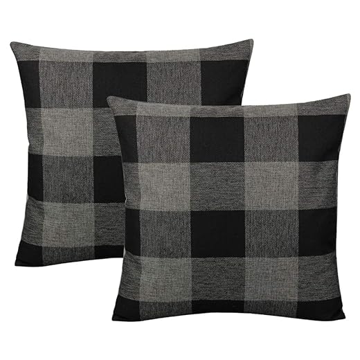 VAKADO Black and Grey Farmhouse Rustic Buffalo Plaid Decorative Throw Pillow Covers Retro Check Home Decor Cushion Cases for Couch Bed Sofa 18x18 Set of 2, Black and Gray