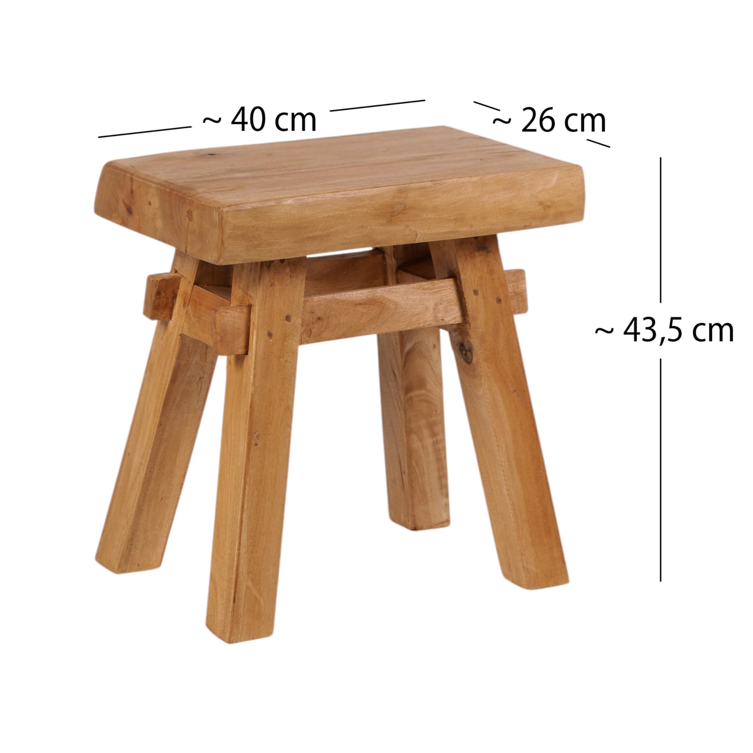 DESIGN DELIGHTS RUSTIKALER Holz HOCKER Vintage 40" | Recycling Hartholz, 43x45x27 cm (HxBxT) | Sitzhocker aus Massivholz, Schemel | Farbe: 08 honigfarben gewachst