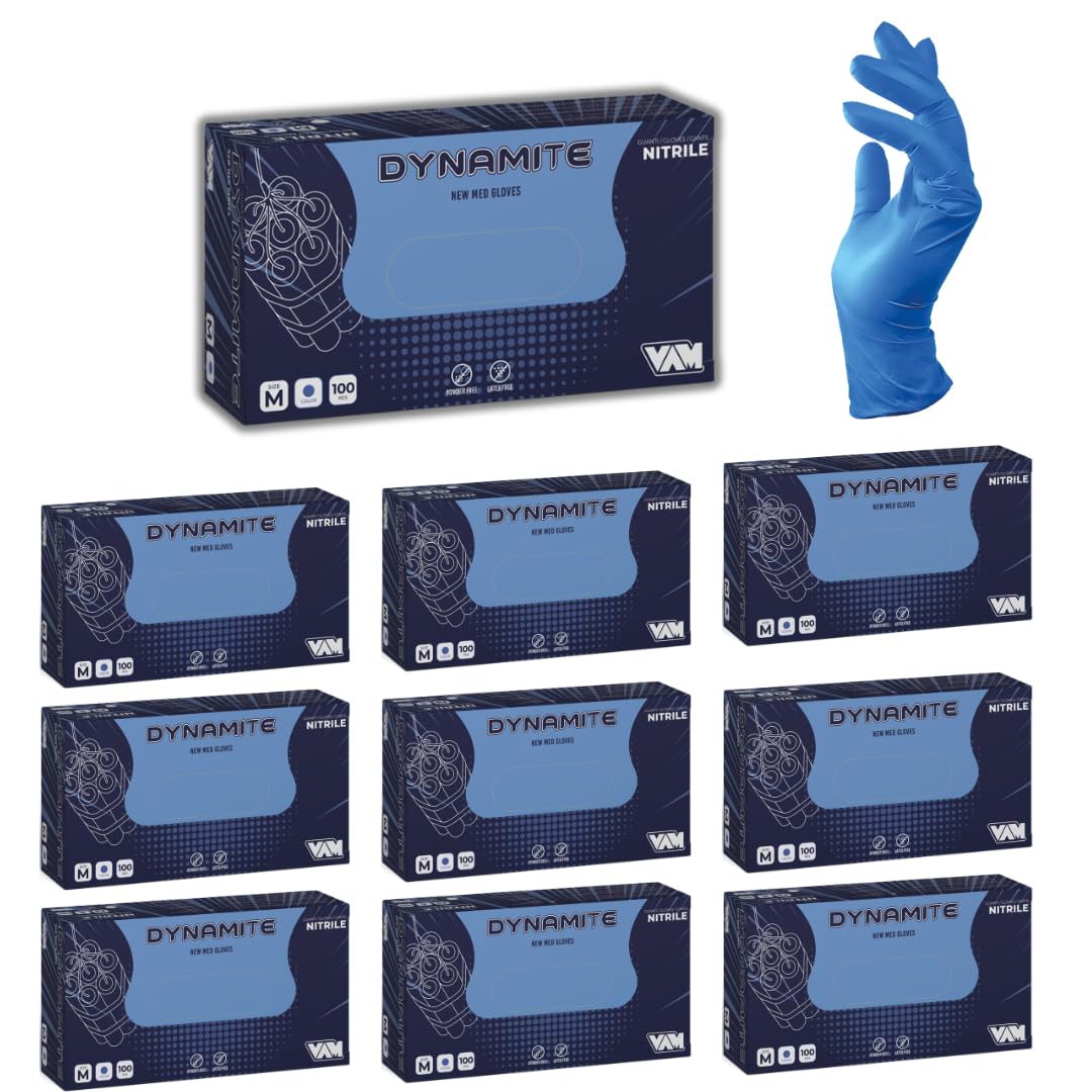 VAM DYNAMITE Guanti in Nitrile Blu 7,2 g ULTRA RESISTENTI, 100% DI SPESSORE in più rispetto al nostro guanto Starblue, per Sanità, Alimentare, Pulizia, Ferramenta, Ind. Chimica, Automotive (1000, L)