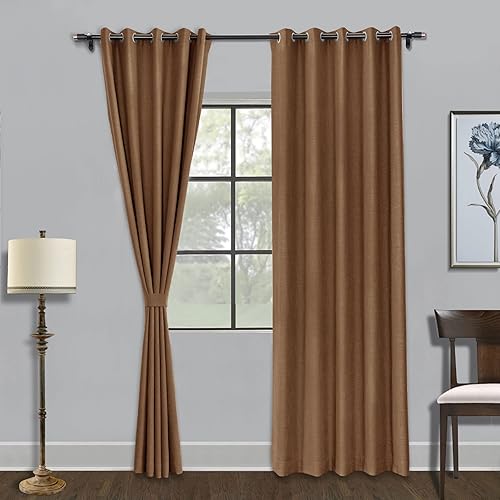 Miniatura 32 de Fcosie Cortinas opacas de 84 pulgadas de largo con textura de lino, con aislamiento térmico, con ojales en la parte superior con forro opaco blanco