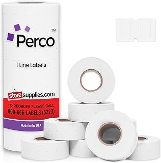 Perco 1 Line White Labels: 8 Rolls, 8,000 Blank Price & Date Gun Labels for Perco Guns - Made in USA