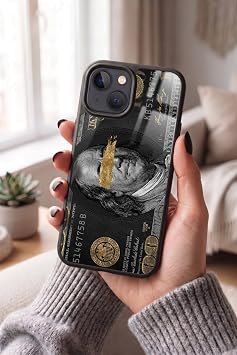 Apple iPhone 15 ile Uyumlu Dolar Banknot Tasarımlı Glossy Premium Silikon Kılıf, Siyah Apple iPhone 15 - PARA-2
