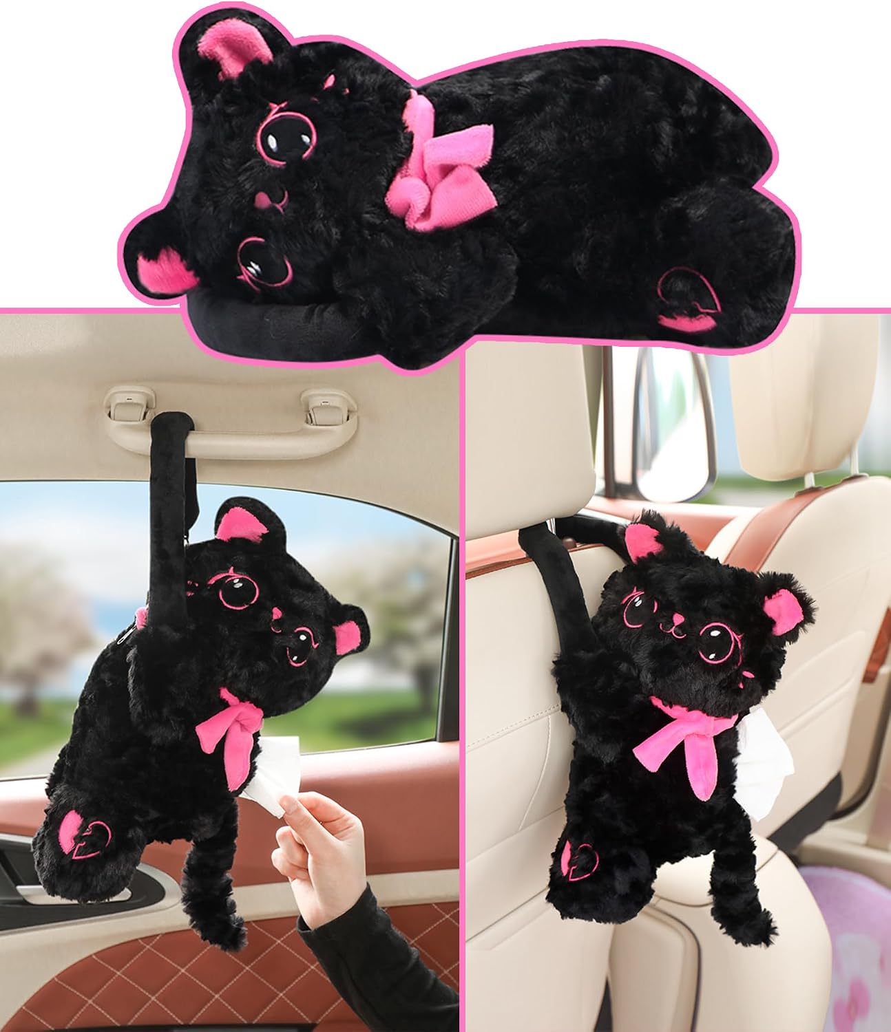 Cute Car Tissue Holder Accessories Animal Teddy Bear Funny Plushie Plush Hanging Tissue Cover Box in Car Decorative Tissue Storage for Home Bathroom Bedroom Office