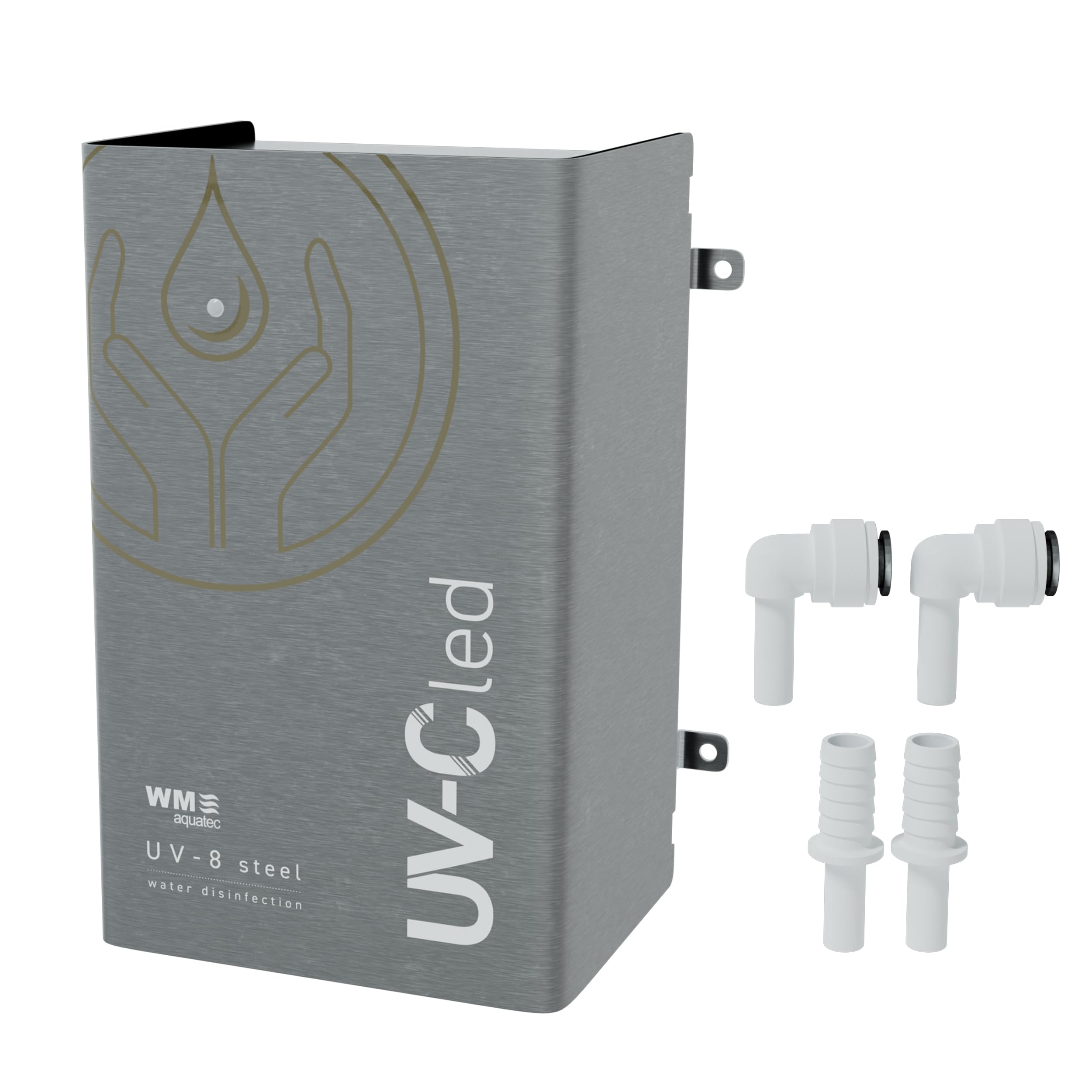 Acero UV-8 - Tratamiento de agua sin productos químicos - Con sensor de flujo - Carcasa de acero inoxidable resistente - Agua limpia y pura para camping, barcos y camiones de comida - Plug and
