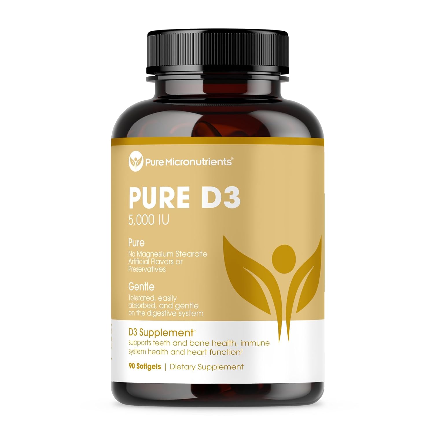 Pure Micronutrients Pure D3 – Suplemento de Vitamina D3 5000 IU (Cholecalciferol) em 90 Mini Softgels para Suporte Imunológico e Saúde Óssea