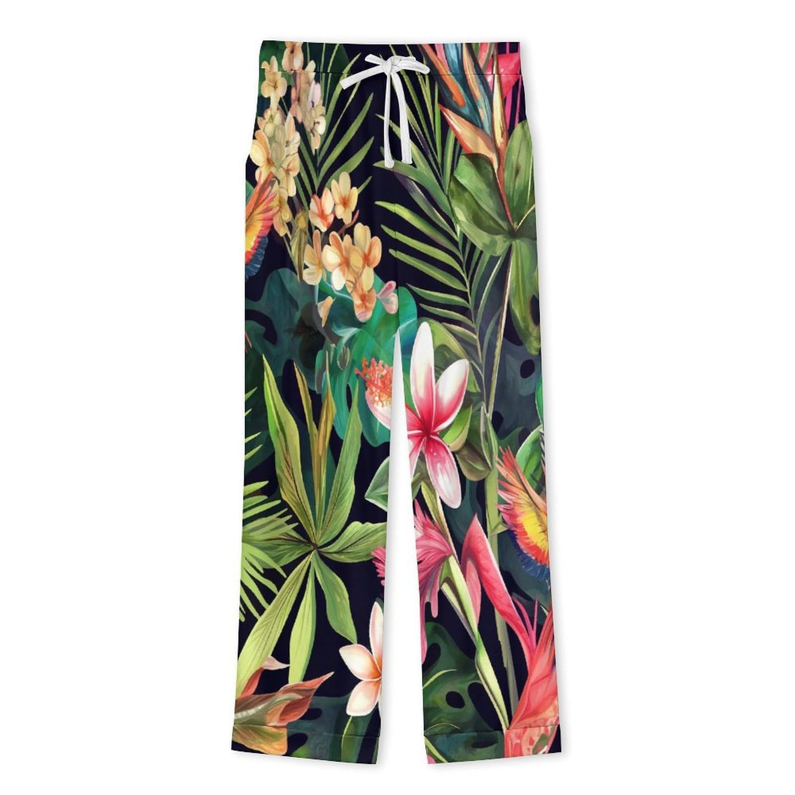 OLEETS Completo Pigiama da Uomo 2 Pezzi - Fiori E Foglie Pigiama Invernale Completo con Top E Pantaloni 2 Pezzi Morbido E Confortevole Casual da Notte