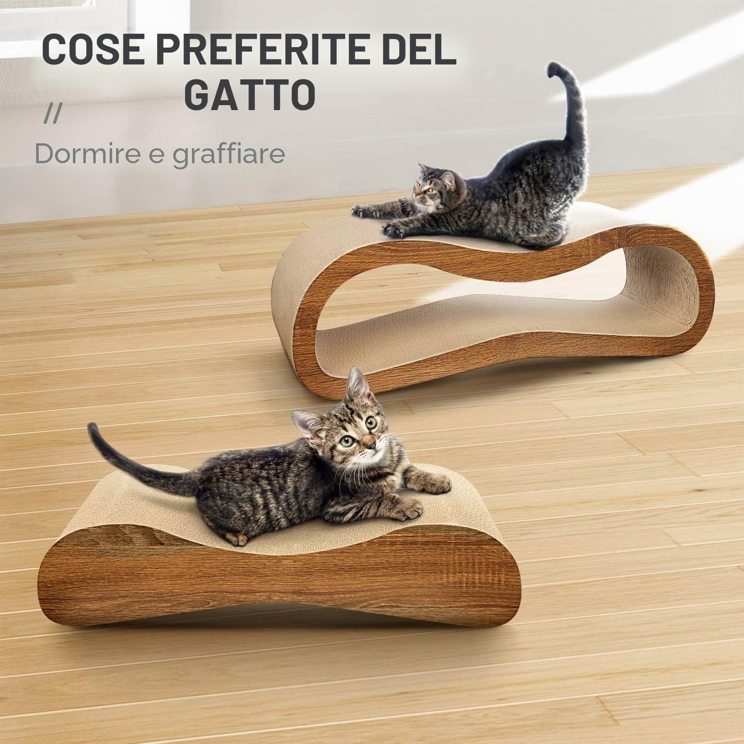 ScratchMe - Tiragraffi 2 in 1, in cartone, tiragraffi per gatti con erba gatta, resistente per evitare danni ai mobili, misura grande