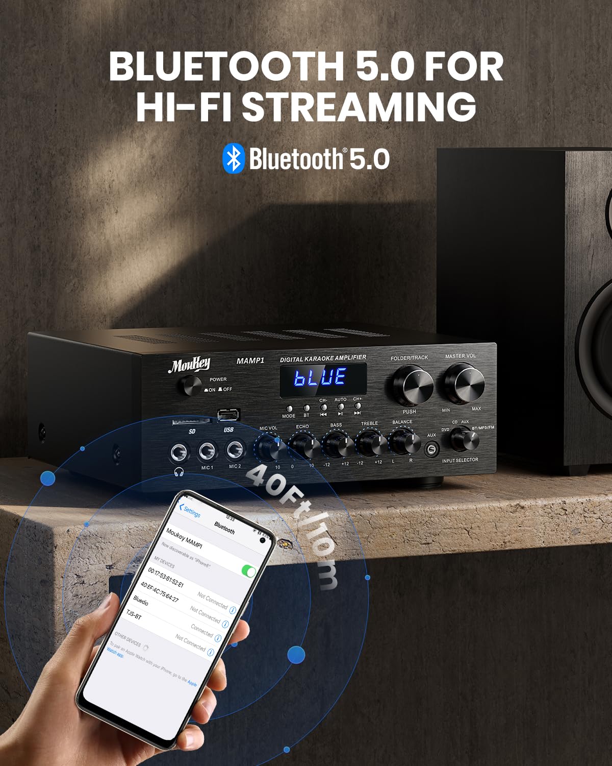 Moukey MAMP1 Lidhshmëria Bluetooth 5.0