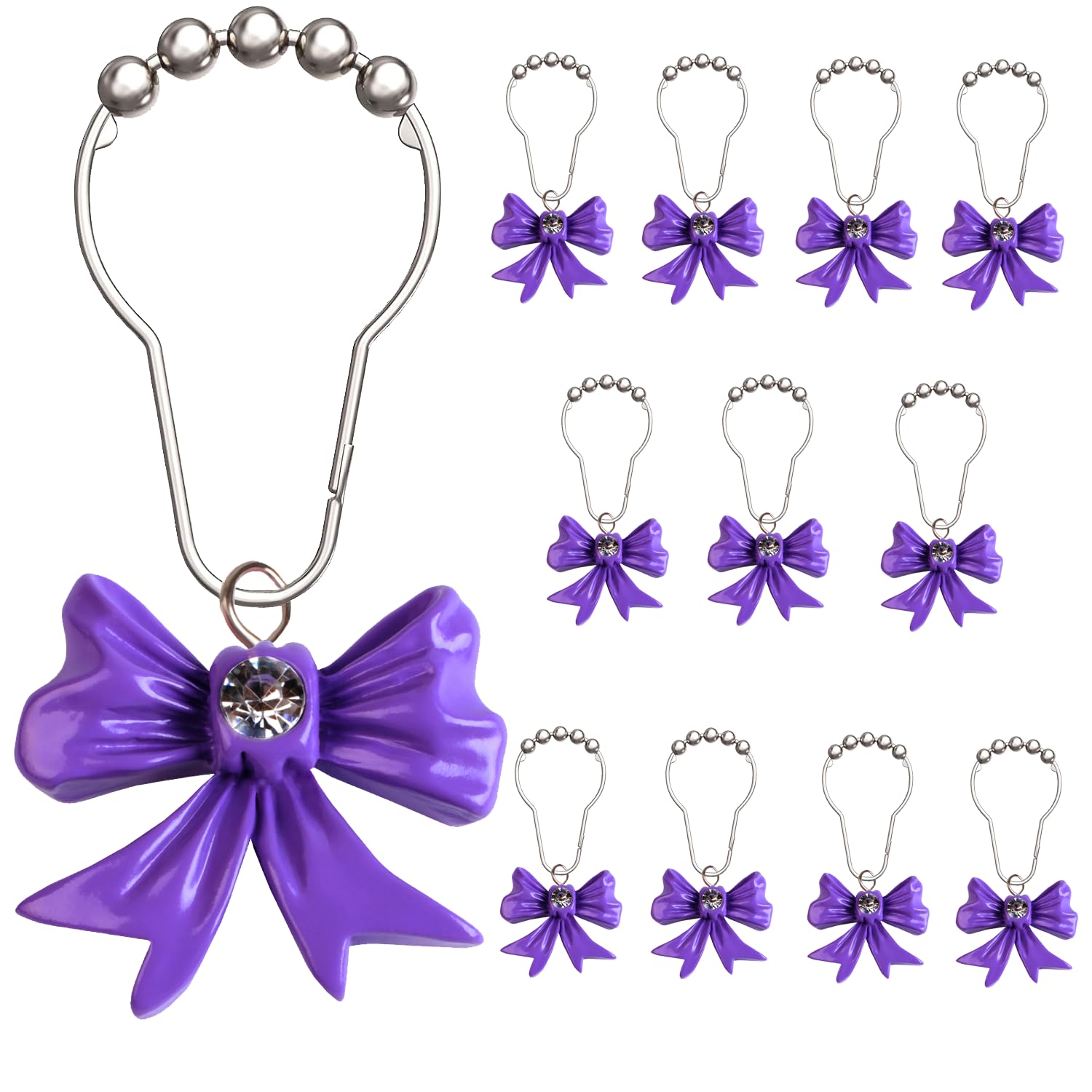 Girly Shower Curtain 12 Pack Decorative Shower Curtain Hooks - Purple Bow  Knot Resin Rings | Rust Proof Bathroom Curtain Hooks Purple Bathroom  Accessories, image size:1500x1500