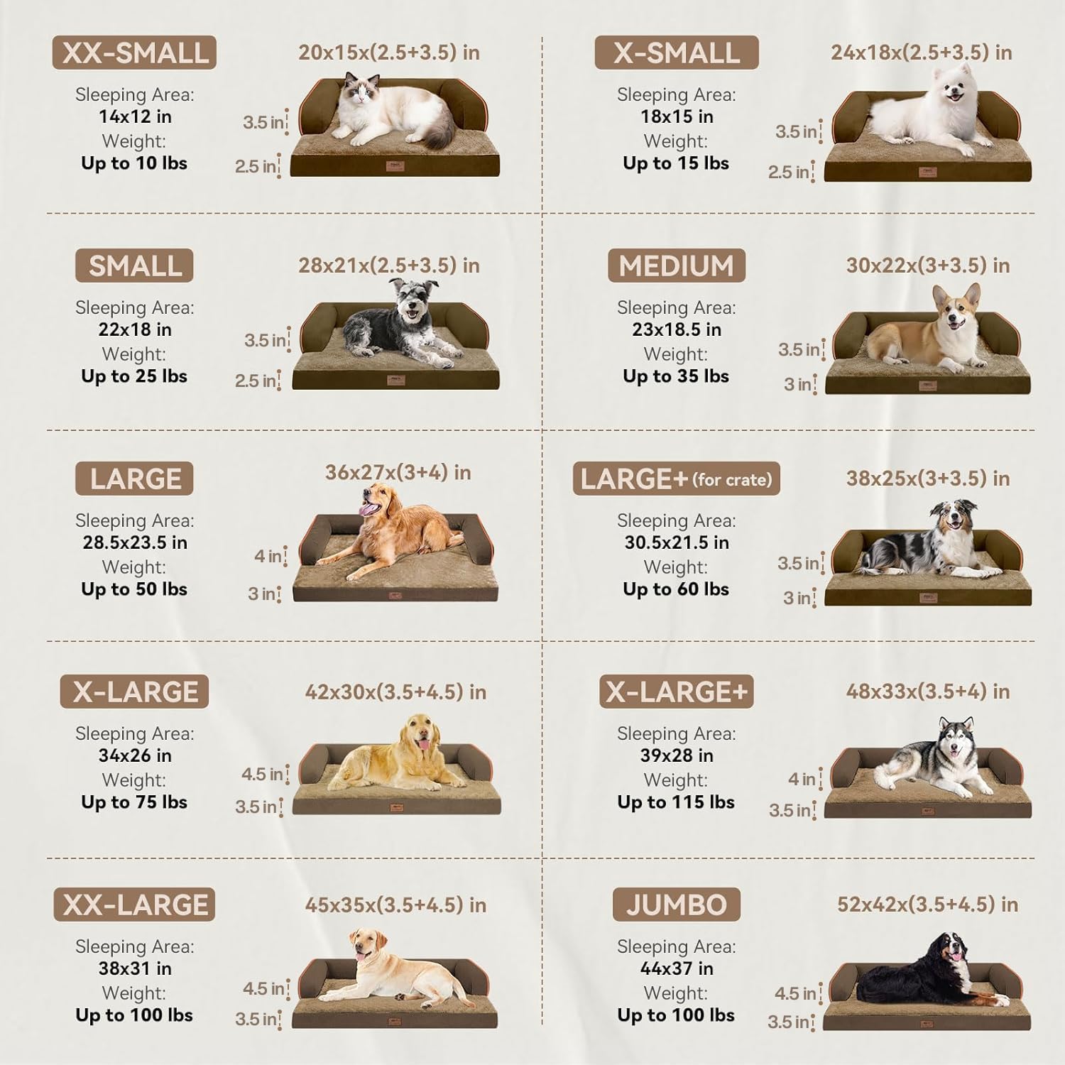 Large Dog Bed Orthopedic Washable - Waterproof with Removable Cover - Memory Foam - XXL Large Big Dogs - Beds Bolster Pet - Couch Sofa - Brown Dog Bed - image 3