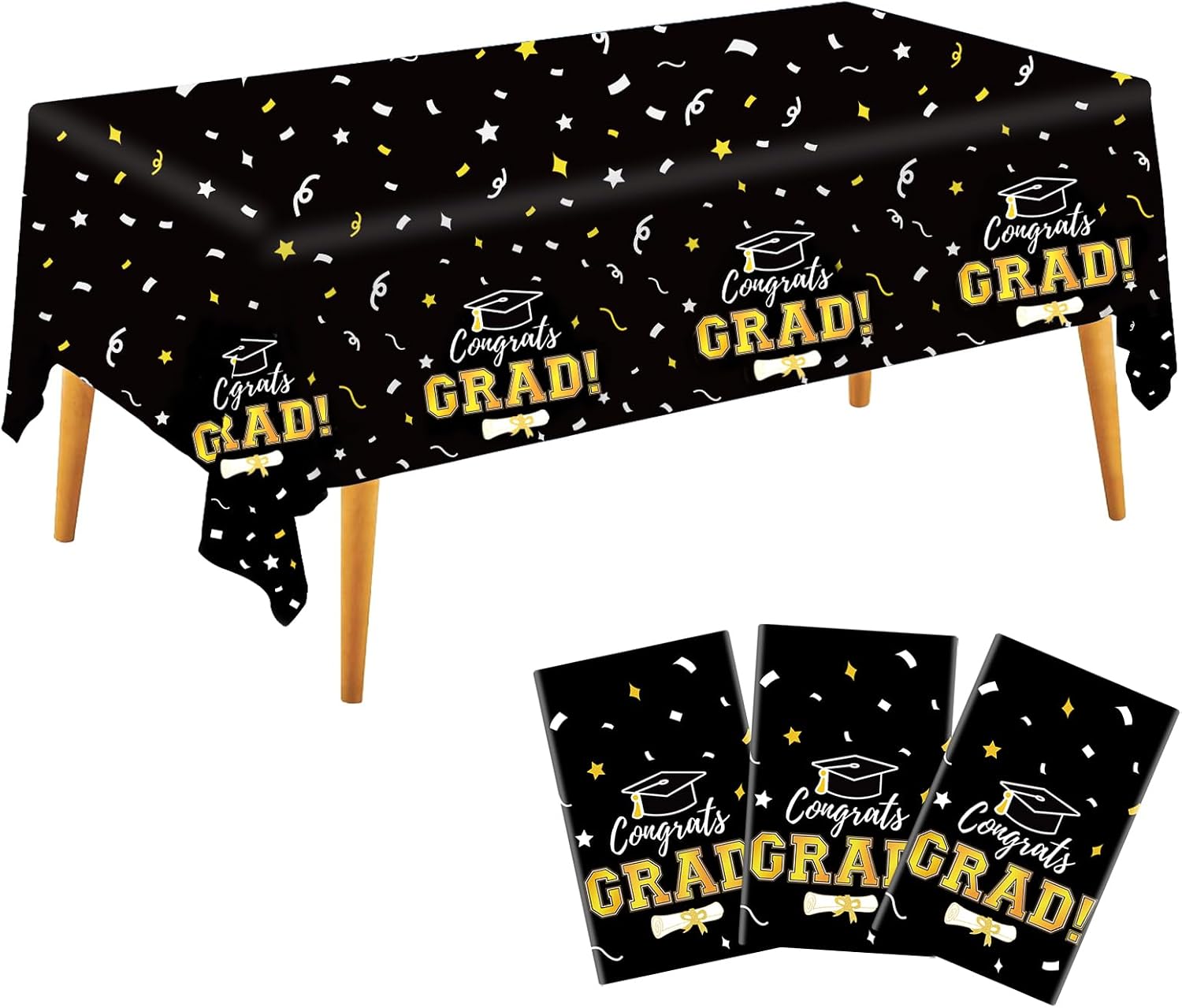 Labrostar Graduation Decorations 2026 Graduation Tablecloths Congrats Grad Table Cover 54"x108" for Class of 2026 Graduation Party Decorations Supplies 3Pcs Black