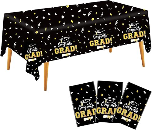 Labrostar Graduation Decorations 2026 Graduation Tablecloths Congrats Grad Table Cover for Class of 2026 Graduation Party Decorations Table Decor Party Supplies 3Pcs Black